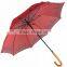 190T pongee fabric red straight umbrella with wood handle