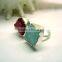 Ruby & Aquamarine Rough Natural Gemstones Rings, Matt Finish Adjustable Rings, 925 Solid Sterling Silver Rings