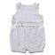 Newest cute plaid wood button decorated grey sleeveless cool cotton baby boy rompers