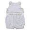 Newest cute plaid wood button decorated grey sleeveless cool cotton baby boy rompers