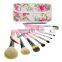 Rose Flower Print Pattern 12pcs/set Goat Hair Cosmetic Brush Pink Handle Color Makeup Brushes Set Kit Free Shipping