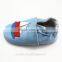 cute soft sole blue baby leather shoes with boat design