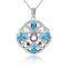 2016 Elegant hollow out light royal blue zircon jewelry set with flower pendant ear studs and ring