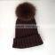 Myfur Top Quality Men Winter Wool Beanie Hat with Detachable Fox Fur Pom Pom