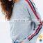 OEM new style stripe trim raglan sleeve crewneck wholesale grey women hoodies