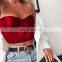 Women Sexy Clubwear Hollow Out Red Black White Metal Chain Adjustable Lace Up Sleeveless Crop Top Tank Tops Tees Camisole