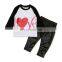 "LOVE" letter print INS toddler girls 2pcs set black baby outfits infant kids love tshirts tops & heart striped pant