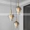 Gold Minimalist Indoor Ceiling Hanging Light Post Modern Amber Glass Pendant Lights Bedroom Bedside LED Chandelier