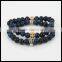 kjl-cst 121 Natural blue tiger eye round stone beads men bracelet charm silver and gold skull head women bracelet