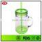 Transparent and Red double wall acrylic 20 oz mason jar with handle and straw