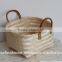 Set of 2 bamboo baskets with leather handles
