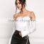 MGOO Manufacturer Custom Soft Satin Blouses Young Girl Sexy Crop Tops Off White Cold Shoulder Shirts