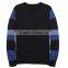 Navy stripes long sleeve fine knit crew neck cotton sweater pullover male