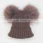 Myfur Red Raccoon Fur Pom Poms Wool Knitting Hat with Genuine Raccoon Fur Balls