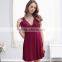 Fashion design soft comfotabel deep V modal sexy see through lace women sleepwear night dress