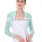 Stock Womens Ladies Long Sleeve Cropped Pale Turquoise Lace Shrug Bolero BP000049-3
