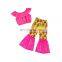 Bright hot pink sleeveless crop Top and cute cactus pattern glaring sequin bell bottom Baby Girl summer suit 2pcs