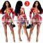 Women Ruched Drawstring Bodycon Dress Long Sleeve Colorful Tie Dye Print Sexy Backless Dress V Neck Party Dress
