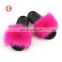 Women Faux Fox Fur Slippers Fluffy Flat Home sandals  Woman Fuzzy Plush Casual Shoes solid color