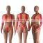 Long Sleeve Printed Stripe 2 Piece Crop Top High Waist Pantis Set Color Bikini Summer Beach Swimwear For Women