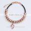 Fashion Austrian Crystal Plated Bracelets Leather Rope Heart Love Beads Bangles Jewelry