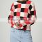 China supplier woman sweater, Round neck bright color check fashion boutique jumper - SYK15143