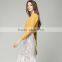 Woman fashion autumn yellow long sleeve slim fitted beaded women blouse