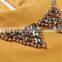 Woman fashion autumn yellow long sleeve slim fitted beaded women blouse