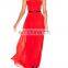 Latest Evening Dress Pattern V Neckline Ruched Skirt Formal Dress for Woman