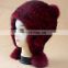 Wholesale hand made lady knitted mink fur fox fur pom pom hat for women