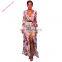 Wholesale Elegant high slip long sleeve v neck floral dress woman