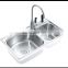 Functional durable stainless steel double bowl kitchen sink with drain board with drain pipe
