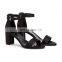 ladies high quality high heel satin leather sandals shoes women ankle strap covered heel design for ladies footwear