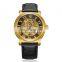 Luxury Brand Rose Gold Color Watch Luminous Hand Black Genuine Leather Classic Automatic Movement Men watch skeleton