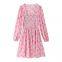 2025 new spring/summer women's printed long sleeved square neck floral dress