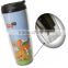 BPA free double wall plastic travel mug inserted colorful paper