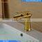 Golden Brass Deck Mounted Single Handle Single Hole Bathroom Waterfall Basin Mixer Tap