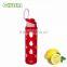 portable borosilicate glass water bottle 600ml with food grade silicone sleeve