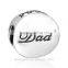 X090C Wholesale Custom Crystal Stone Engraved Dad Round Bead, Sterling Silver 925 Charm