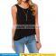 2016 latest summer sleeveless slim black shirt sexy back open jersey design blouse top