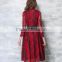 Women Hihg Quality Lace Hollow Out Contrast Color Dress Casual Full Sleeve Women's Long Dresses