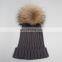 Dark grey winter fur pom warmer genuine raccoon fur pompon women hats