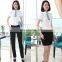 Summer hot sale elegant fitted chiffon contrast color collar custom office ladies white formal shirt design and pants factory