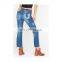 Wholesale women's denim embroidered jeans with metal button for closure type jean mujer