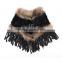QD200121 Excellent Quality Women Wear Knit Winter Rabbit Fur Ponchos Sale with Raccoon Dog Fur Trim Long Fringes