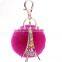 Fashion rhinestone tower keychain with big plush ball