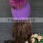 China Manufacture purple Knitting with Colorful Raccoon Fur Ball Ladies Winter Hat