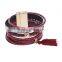 New Tassel Crystal Leather Bangle Fashion Rhinestone Wrap Leather Bracelet Multilayer bangles