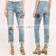 Apparel Woman Casual Mid Rise Light Blue Washed Embroidered Girls Jeans