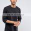 High Quality Custom Crew Neck Three Quarter Length Sleeves Black Men's 100% Cotton 180gsm Casual Plain Design T-Shirt